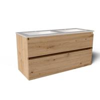 Saniclass Vita Badkamermeubelset - 120x60x46cm -2 lades - greeploos - 2 wasbakken - 2 kraangaten - overloop - keramiek - rustiek eiken SW1413860/SW804533 - thumbnail