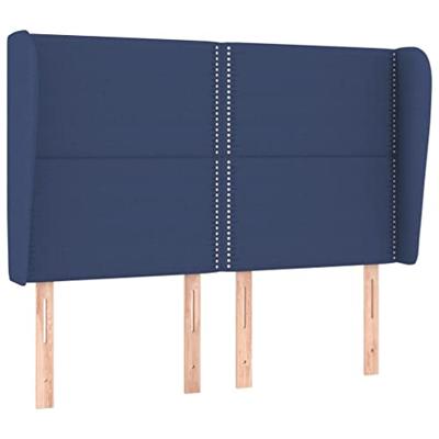 Hoofdbord met randen 147x23x118/128 cm stof blauw