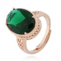 Deja Jewels Damesring - Verstelbaar, Met Grote Ovale Diepgroene Zirkonia Steen - thumbnail