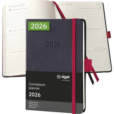 Sigel C2609 Weekkalender Conceptum 2026 Hardcover DIN A6 Zwart, Rood 1 stuk(s) Aantal paginas: 176