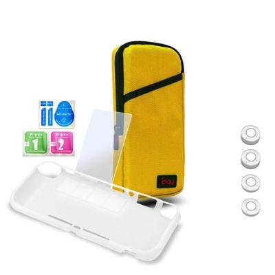 iPlay host opbergtas getemperd film + Rocker Cap + beschermende shell 7 in 1 bescherming zak zachte tas set voor switch Lite (geel)