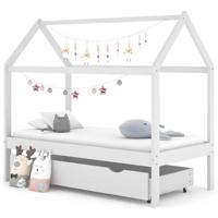 Kinderbedframe met lade massief grenenhout wit 80x160 cm - thumbnail