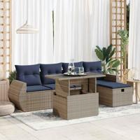 6-delige Loungeset met kussens poly rattan acacia bruin - thumbnail
