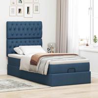 Ottoman bed met matras en LED's 120x190 cm stof blauw - thumbnail
