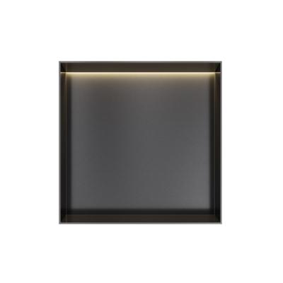 Hotbath &More Inbouwnis - 30 x 30 x 10 cm - Frameless - met LED-verlichting - Geborsteld Zwart PVD