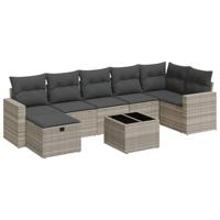8-delige Loungeset met kussens poly rattan lichtgrijs - thumbnail