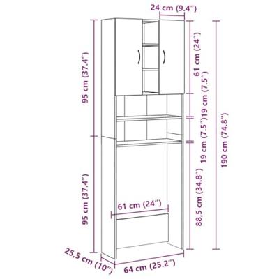 Wasmachinekast 64x25,5x190 cm grijs sonoma eikenkleurig