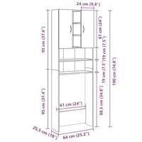 Wasmachinekast 64x25,5x190 cm grijs sonoma eikenkleurig - thumbnail