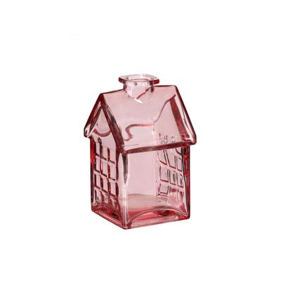 Glazen huisje 7x7,5xH12cm lichtroze