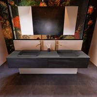 Badkamermeubelset Mondiaz Erin 200 cm met 2 Lades met RIDGE Wastafel Dubbel Dark grey met 2 kraangaten Greeploos Mat Dark Brown - thumbnail