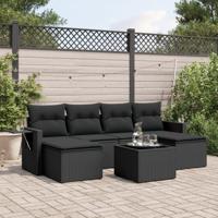 7-delige Loungeset met kussens poly rattan zwart - thumbnail