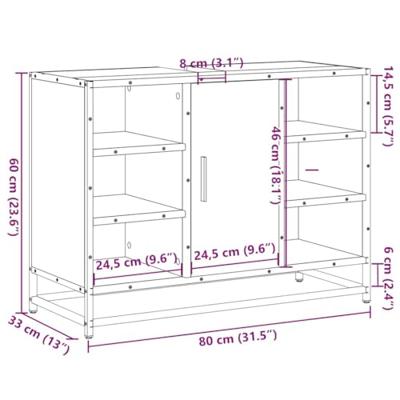 Wastafelkast 80x33x60 cm bewerkt hout bruin eikenkleurig