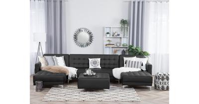 Beliani-ABERDEEN-Bank U-vormig ottomaan-Zwart-5 persoons-Kunstleer