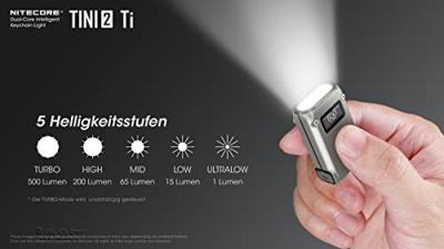 NiteCore TINI 2 Titanium Zaklamp werkt op een accu LED 500 lm 22 g
