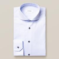 Eton Overhemd Lichtblauw Twill Navy Knopen Cutaway Contemporary Fit - thumbnail