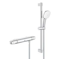 GROHE Grohtherm 1000 Doucheset - thermostatische douchekraan - HOH=15cm - met glijstangset - 60cm - vierkante handdouche - 2 straalsoorten - gladde doucheslang - chroom 34819005 - thumbnail