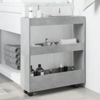 Opbergtrolley smal 3-laags bewerkt hout betongrijs - thumbnail