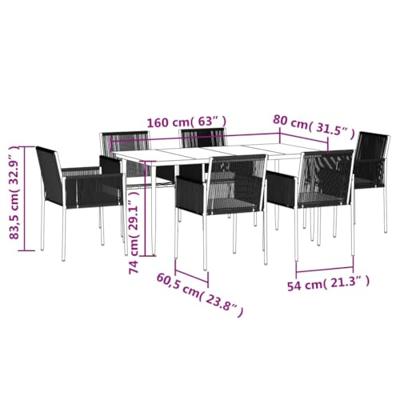 7-delige Tuinset met kussens poly rattan en staal zwart