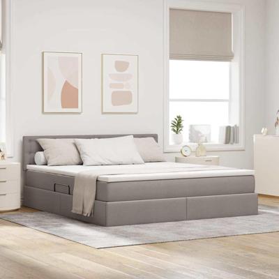 Opbergbed met matras met matras Taupe 160 x 200 cm Bewerkt hout