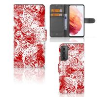 Telefoonhoesje met Naam Samsung Galaxy S21 Angel Skull Rood - thumbnail