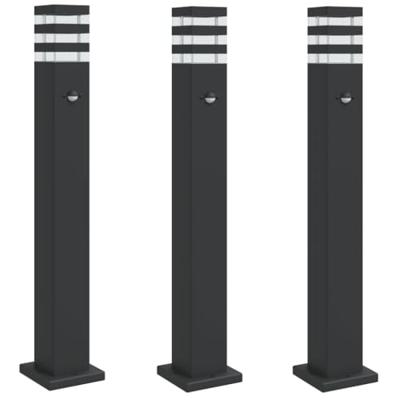 VidaXL Vloerlampen voor buiten 3 st met sensor 80 cm aluminium zwart