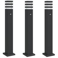 VidaXL Vloerlampen voor buiten 3 st met sensor 80 cm aluminium zwart - thumbnail