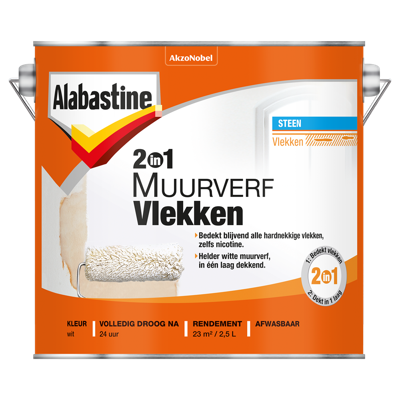Alabastine 2in1 Muurverf Vlekken | Blik | 2,5L - 5077773 Alabastine 2in1 Muurverf Vlekken | Blik | 2,5L - 5077773