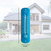 Metalen thermometer 19 cm blauw voor gebruik binnen en buiten - thumbnail