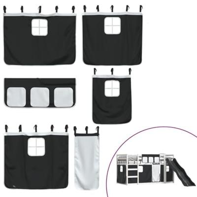 Stapelbed met glijbaan en gordijnen wit en zwart 90x190 cm