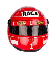 Spaarpot motorhelm rood, gemaakt van poly, 14x11x11 cm - thumbnail