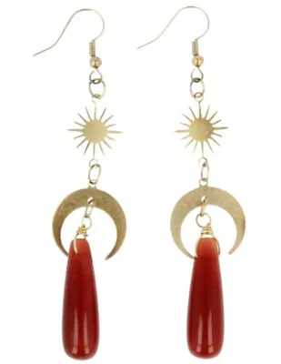 Edelsteen Oorhangers Carneool - Druppelvormig - Ster & Maan Edelsteen Oorhangers Carneool - Druppelvormig - Ster & Maan