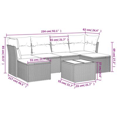 7-delige Loungeset met kussens poly rattan bruin