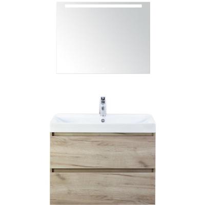 Maxx XL Badmeubelset 80 cm - Craft Oak - Wastafel Just 1 Kraangat met LED Spiegel