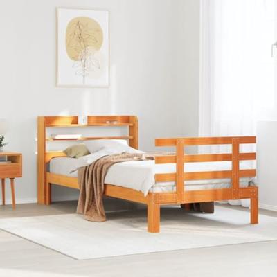 Bedframe met hoofdbord massief grenenhout wasbruin 100x200 cm