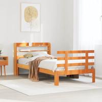 Bedframe met hoofdbord massief grenenhout wasbruin 100x200 cm - thumbnail