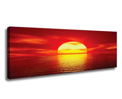 Schilderij - Zonsondergang, 120x40cm. Rood en geel