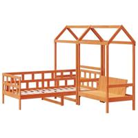 Kinderbedset met huisje massief grenenhout wasbruin 90x200 cm - thumbnail
