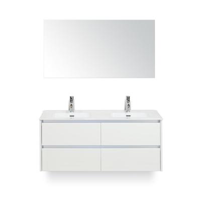 Dante Badmeubelset 120 cm - 4 laden Wit Hoogglans - Keramische Wastafel Wit Cover - met Spiegel