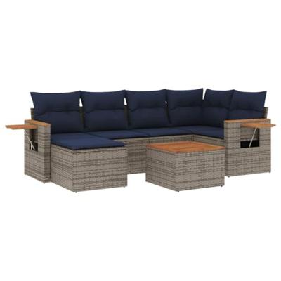 7-delige Loungeset met kussens poly rattan grijs