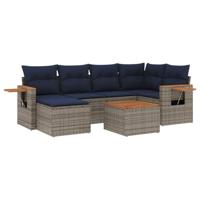 7-delige Loungeset met kussens poly rattan grijs - thumbnail