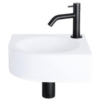 Fonteinset Differnz Cleo 30x30x10 cm Keramiek Wit Met Kraan Gebogen Mat Zwart Differnz - thumbnail