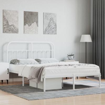Bedframe met hoofdbord metaal wit 140x190 cm - thumbnail