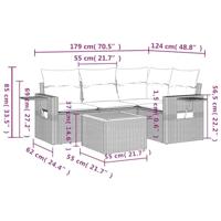 5-delige Loungeset met kussens poly rattan beige - thumbnail