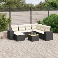 8-delige Loungeset met kussens poly rattan zwart - thumbnail
