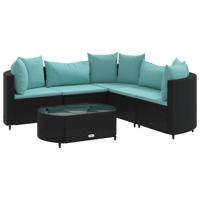 6-delige Loungeset met kussens poly rattan zwart - thumbnail