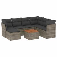 8-delige Loungeset met kussens poly rattan grijs - thumbnail