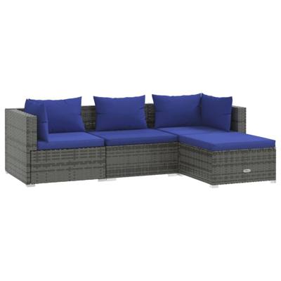 4-delige Loungeset met kussens poly rattan grijs - thumbnail