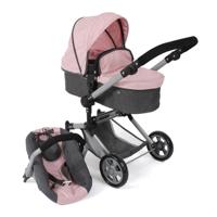 Combi-poppenwagen Linus - Melange Antraciet Roze - thumbnail