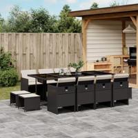 13-delige Tuinset met kussens poly rattan zwart - thumbnail