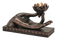 Buddha Hand met theelichthouder van poly bruin (B/H/D) 32x19x15cm - thumbnail